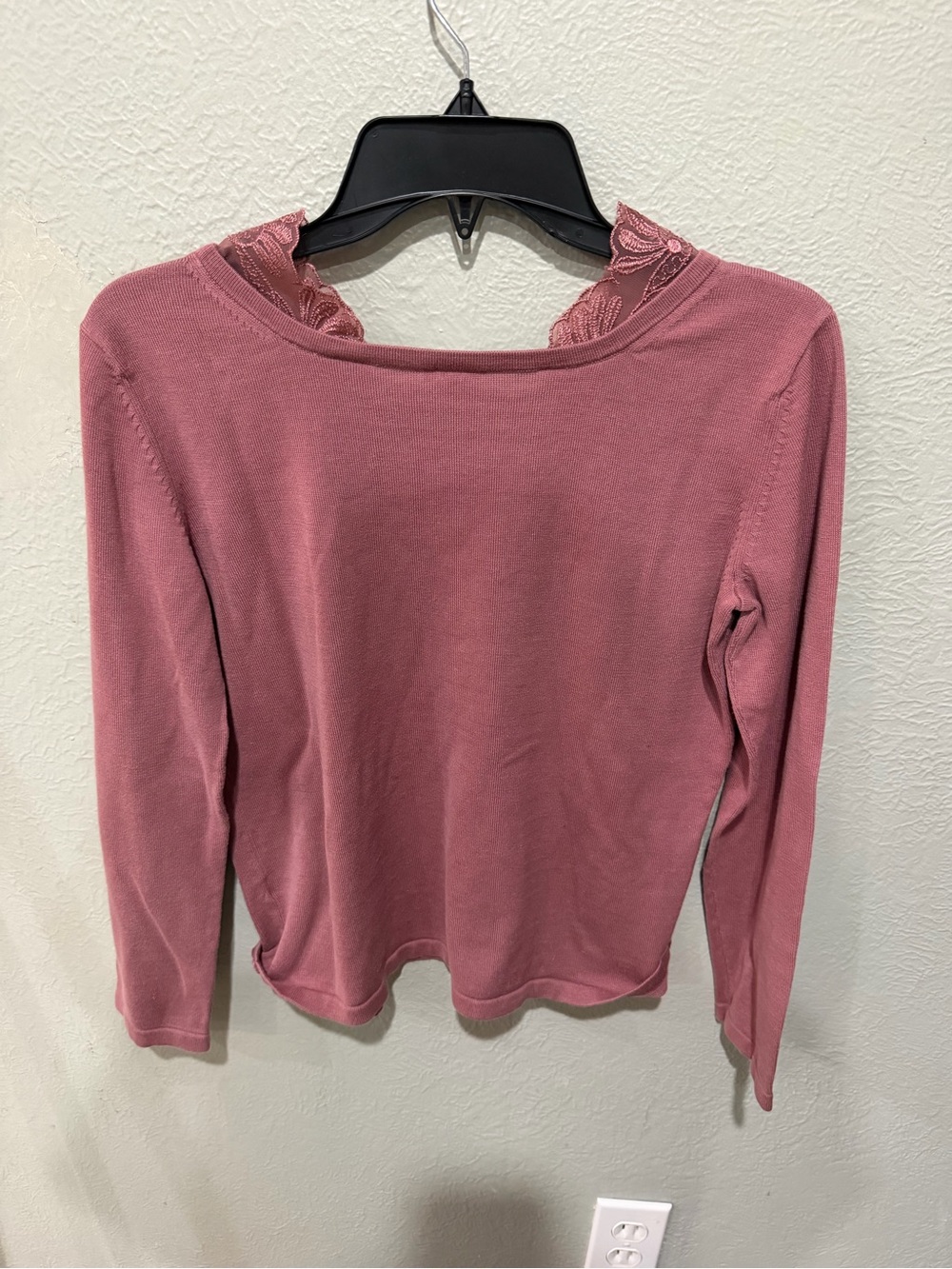 J. Jill Dusty Rose Lace-Trim Long Sleeve Tee Silk Cotton Blend Size M EUC - Picture 4 of 4